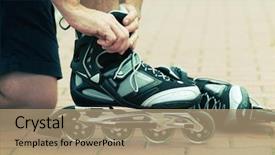  Presentation with role play woman and man - Slide deck featuring roller blading putting on rollerblade background and a coral colored foreground