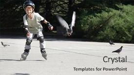  Presentation with outdoors - Beautiful presentation design featuring young boy on roller skates backdrop and a light gray colored foreground