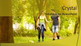  Presentation with park - Beautiful presentation theme featuring roller skates - young couple in park ride backdrop and a yellow colored foreground