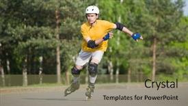  Presentation with skating - Presentation having young man on rollerblades skating background and a violet colored foreground