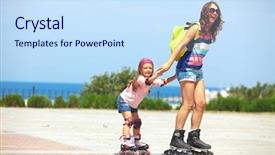  Presentation with old young - Beautiful slide deck featuring rollerblade - young mother with her 5 backdrop and a sky blue colored foreground