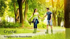  Presentation with sporty - Amazing presentation having young sporty couple ride rollerblades backdrop and a yellow colored foreground