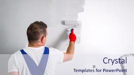  Presentation with paint - Slide deck featuring rolling - painter man at work background and a sky blue colored foreground