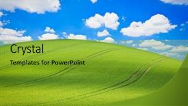  Presentation with colorful green corn field - Presentation theme with rolling hills - beautiful green field during springtime background and a gold colored foreground