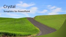  Presentation with rolling hills - Slide deck enhanced with rolling hills - dirt road through wheat fields background and a light blue colored foreground