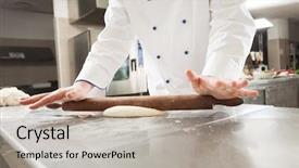  Presentation with pastry chef - Slide set having chef preparing pastry in his background and a mint green colored foreground