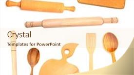  Presentation with kitchen utensils - Amazing slides having set of wooden kitchen utensils backdrop and a lemonade colored foreground