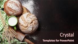  Presentation with baker kneading dough homemade bread - Slide set featuring rolling stones - homemade crusty bread and milk background and a  colored foreground