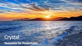  Presentation with sunset beach - Slide deck having rolling stones - ibiza cap des falco beach background and a ocean colored foreground