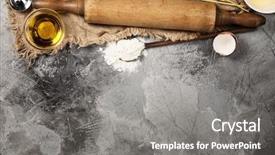  Presentation with cooking utensils - Amazing PPT layouts having rolling stones - top view on old kitchen backdrop and a gray colored foreground