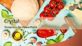  Presentation with blue cheese - PPT theme enhanced with rolling stones - vegetarian pizza ingredients raw pizza background and a lemonade colored foreground