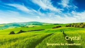  Presentation with vintage retro - PPT theme enhanced with rolling summer landscape with green background and a tawny brown colored foreground