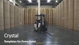  Presentation with forklift - Beautiful theme featuring rollos de papel - forklift truck amid huge rolls backdrop and a gray colored foreground