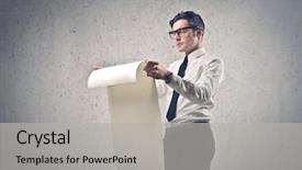  Presentation with employee anniversary work office - Colorful PPT theme enhanced with rollos de papel - office worker unrolling a long backdrop and a light gray colored foreground