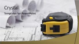  Presentation with tape measure - Cool new presentation design with rolls of architectural house plans backdrop and a light gray colored foreground