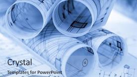  Presentation with drawing architecture - Audience pleasing PPT theme consisting of rolls of architecture blueprints house backdrop and a light blue colored foreground