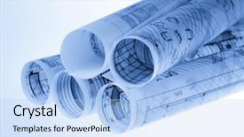  Presentation with architecture plans - Presentation theme consisting of rolls of architecture blueprints house background and a light blue colored foreground