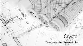  Presentation with architecture plans - Colorful PPT theme enhanced with rolls of architecture blueprints house backdrop and a white colored foreground