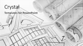  Presentation with architecture plans - PPT theme with rolls of architecture blueprints house background and a white colored foreground