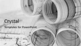  Presentation with architecture plans - PPT theme enhanced with rolls of architecture blueprints house background and a light gray colored foreground