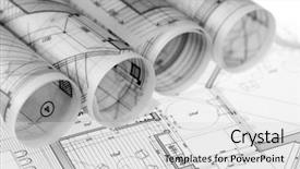  Presentation with architecture plans - PPT theme featuring rolls of architecture blueprints house background and a light gray colored foreground