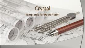  Presentation with architecture plans - Slide deck featuring rolls of architecture blueprints house plans background and a sky blue colored foreground