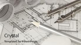  Presentation with architecture plans - Amazing presentation theme having rolls of architecture blueprints house backdrop and a  colored foreground