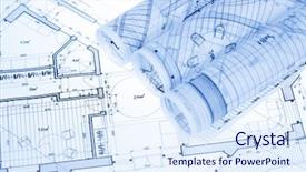  Presentation with architecture plans - Colorful presentation enhanced with rolls of architecture blueprints house backdrop and a sky blue colored foreground