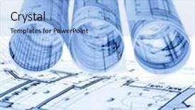  Presentation with architecture plans - Amazing presentation design having rolls of architecture blueprints house backdrop and a light blue colored foreground