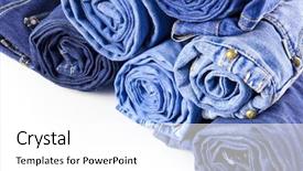  Presentation with jeans - Theme with rolls of blue jeans isolated background and a white colored foreground