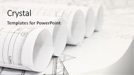  Presentation with engineering - Colorful PPT theme enhanced with rolls of engineering drawings backdrop and a sky blue colored foreground