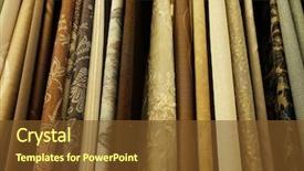 Presentation with roll fabric in store room - Slide set consisting of rolls of fabric and textiles background and a tawny brown colored foreground