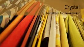  Presentation with roll fabric in store room - Theme enhanced with rolls of fabric and textiles background and a gold colored foreground