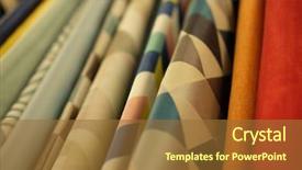  Presentation with roll fabric in store room - Presentation theme having rolls of fabric and textiles background and a tawny brown colored foreground
