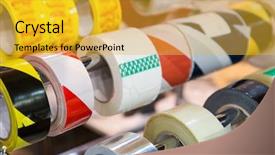  Presentation with scotch - Presentation theme having rolls of packing scotch tapes background and a yellow colored foreground
