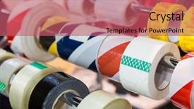  Presentation with scotch - Presentation theme with rolls of packing scotch tapes background and a coral colored foreground