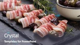  Presentation with vietnamese food spring roll - Theme having rolls of pancetta bacon served background and a gray colored foreground