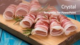  Presentation with bacon - Beautiful PPT theme featuring rolls of pancetta bacon served backdrop and a coral colored foreground