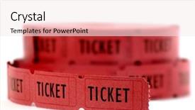  Presentation with ticket - Audience pleasing PPT theme consisting of rolls of red tickets connected backdrop and a sky blue colored foreground
