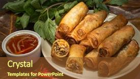  Presentation with sauce - PPT theme with rolls of rice edible paper background and a tawny brown colored foreground