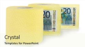  Presentation with yellow paper - Colorful presentation theme enhanced with rolls of white yellow toilet paper and euro banknotes isolated on white backdrop and a blonde colored foreground