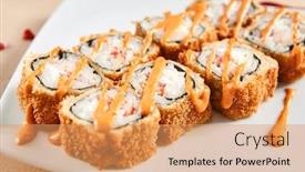  Presentation with spicy food - Cool new slides with rolls-with-shrimps-cream-cheese backdrop and a coral colored foreground