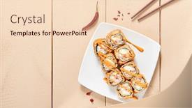  Presentation with spicy food - Audience pleasing slide deck consisting of rolls-with-shrimps-cream-cheese backdrop and a lemonade colored foreground