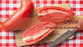  Presentation with cutting board - Slide set consisting of roma - halved san marzano tomatoes background and a red colored foreground