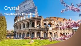  Presentation with italy history - PPT theme featuring roma history - colosseum at spring in rome background and a teal colored foreground