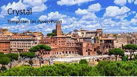  Presentation with history of rome - Colorful PPT layouts enhanced with roma history - landmarks of rome panoramic view backdrop and a light blue colored foreground