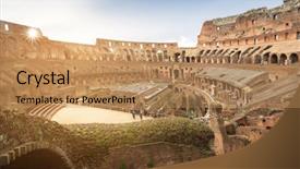  Presentation with italy history - PPT theme featuring roma history - ruins of the colosseum background and a coral colored foreground