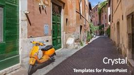  Presentation with italy history - PPT theme having roma history - street in centre of rome background and a dark gray colored foreground