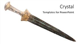  Presentation with sword - Slide deck consisting of roman - ancient short sword dagger old background and a white colored foreground