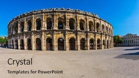  Presentation with amphitheater - Colorful PPT layouts enhanced with roman amphitheater in nimes provence backdrop and a mint green colored foreground